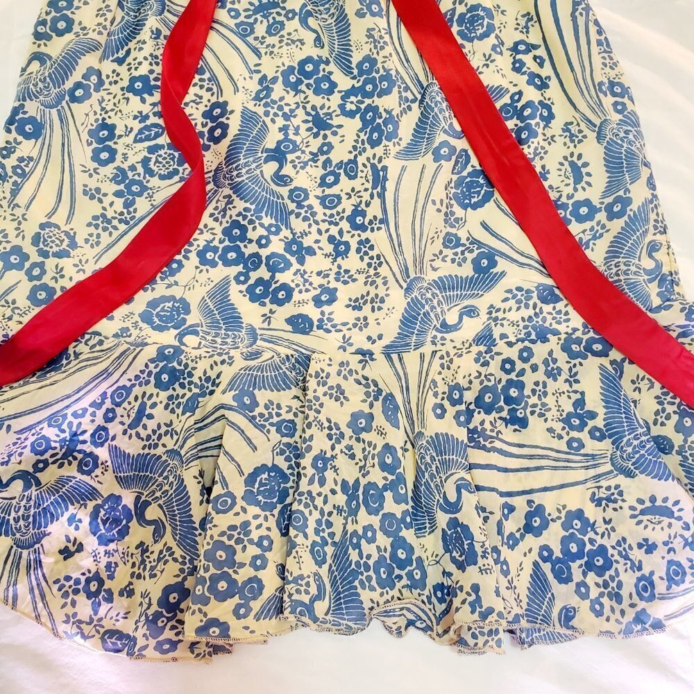 ANTHROPOLOGIE Midi Sundress Flutter Neckline Floral A-Line Ruffle Blue & Cream - Picture 6 of 15